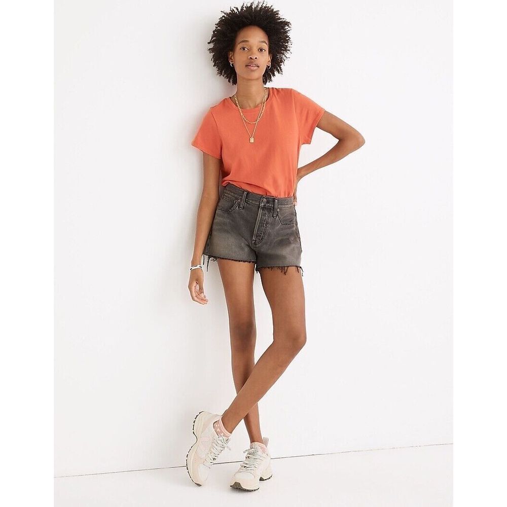 Madewell Womens Relaxed Denim Jean Shorts Gray Black Raw Hem High Rise Button